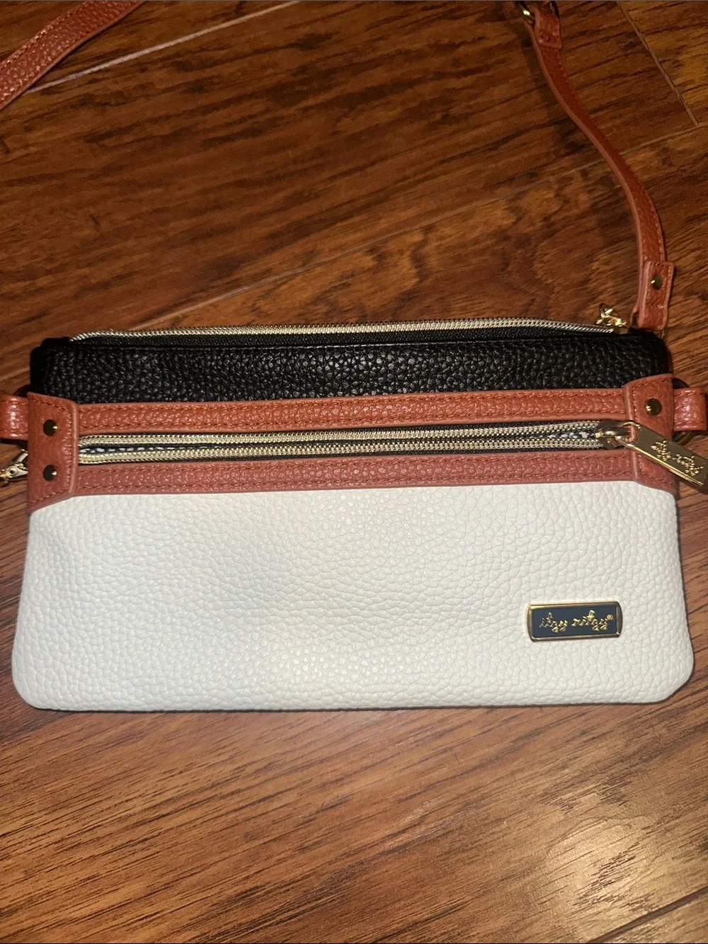 Itzy Ritzy Tricolor Crossbody Bag in White, Black & Tan